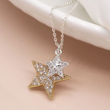 Faux Gold & Silver Plated Double Crystal Inset Star Necklace by Peace of Mind